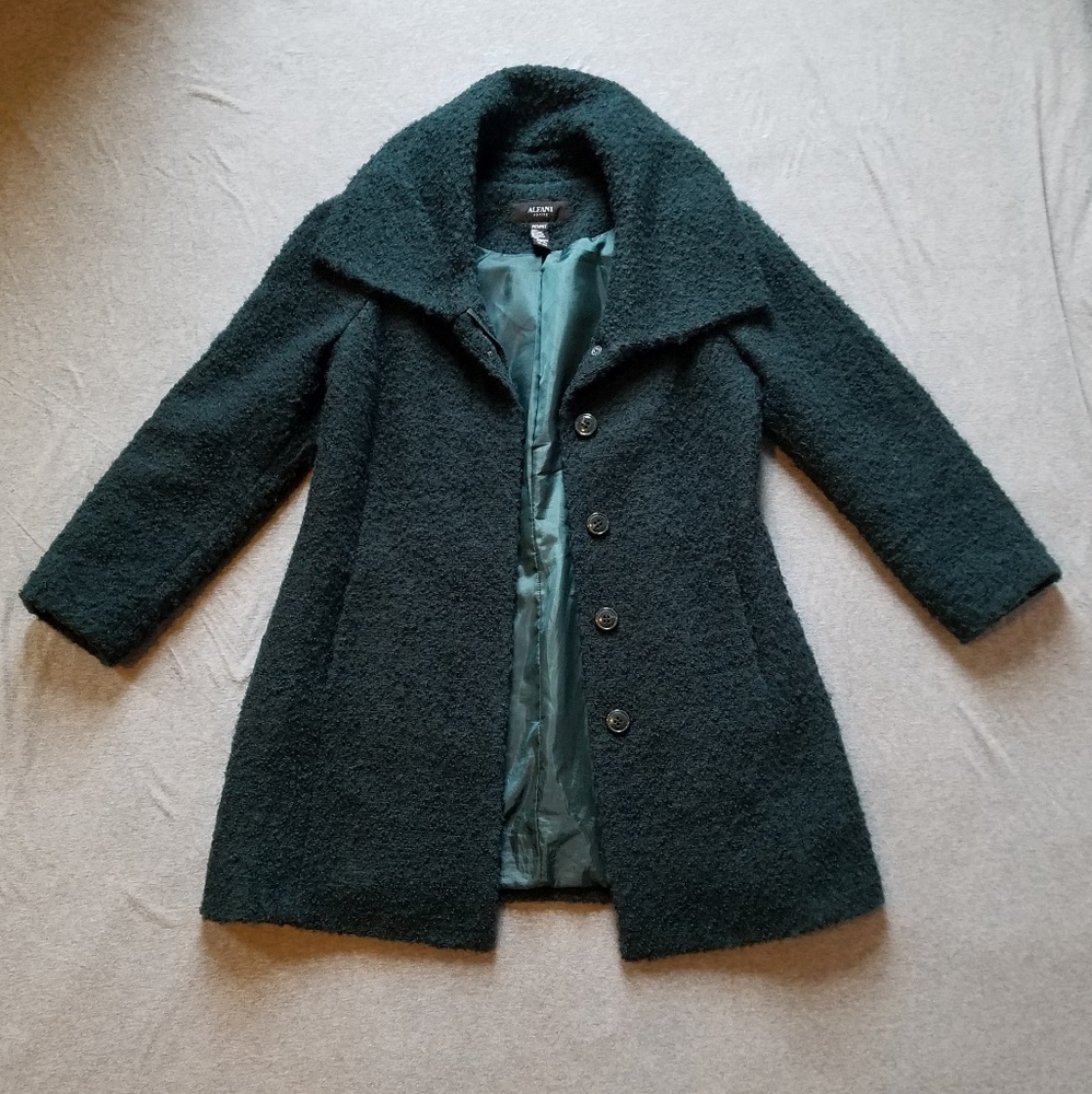 Vintage Alfani Fuzzy Dark Green Wool Coat Jacket